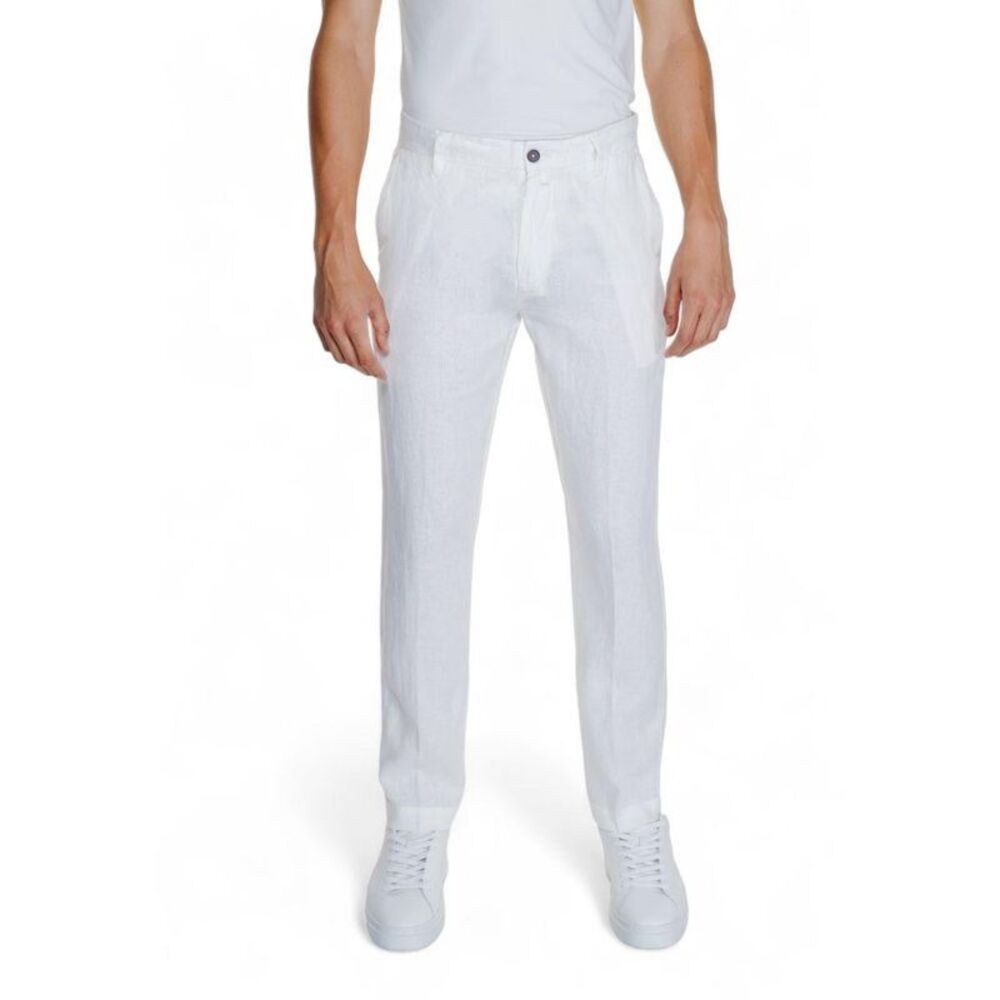 Borghese Linen Regular Fit Pants Men White Bottoms